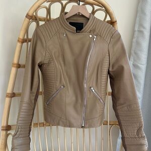 Tan faux leather motorcycle style jacket